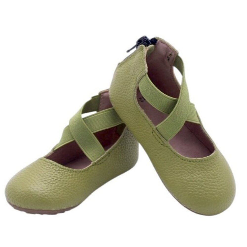 NEW Leather Baby‎ Size 3C Pebbled Leather Ballerina Flats Green Girl's Shoes